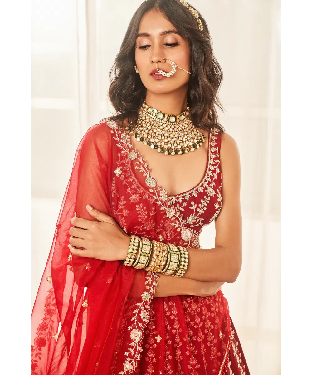 DISHA MUCHHALA- Cherry Red Bridal Set